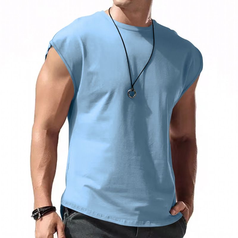 Herren Sommer Ärmelloses T-Shirt Tops Casual Loose Solid Color Dünner Abschnitt Schulter Unterhemden_voghion.com