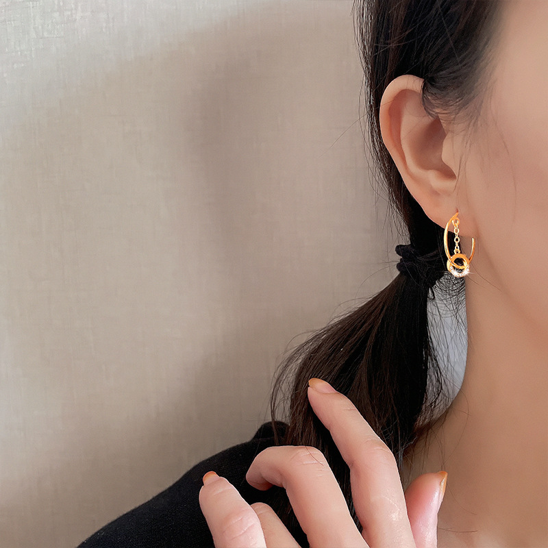 Sier VENUS Sterling Moda Büyük Daire Kakma Zirkon Küpe Bayanlar Kişilik Geometrik Zarif Takı_voghion.com