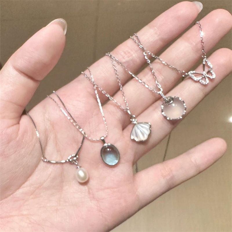 Dagelijkse veelzijdige S Pure Sier Sea Blue Treasure vlinderketting voor vrouwen, vervaagt niet, niche high-end gevoel, licht_voghion.com