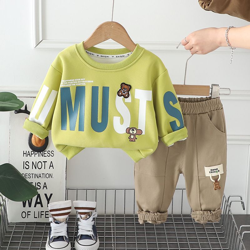 Set di due pezzi alla moda con cappuccio e lettere in stile western, per bambini, primavera e autunno, a maniche lunghe e casual, 2025_voghion.com