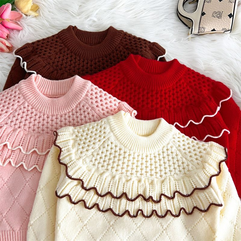 Gonna in maglia per ragazze, stile 2025, con scollo rotondo, gonna in pizzo traforato, gonna a due pezzi alla moda in stile western_voghion.com