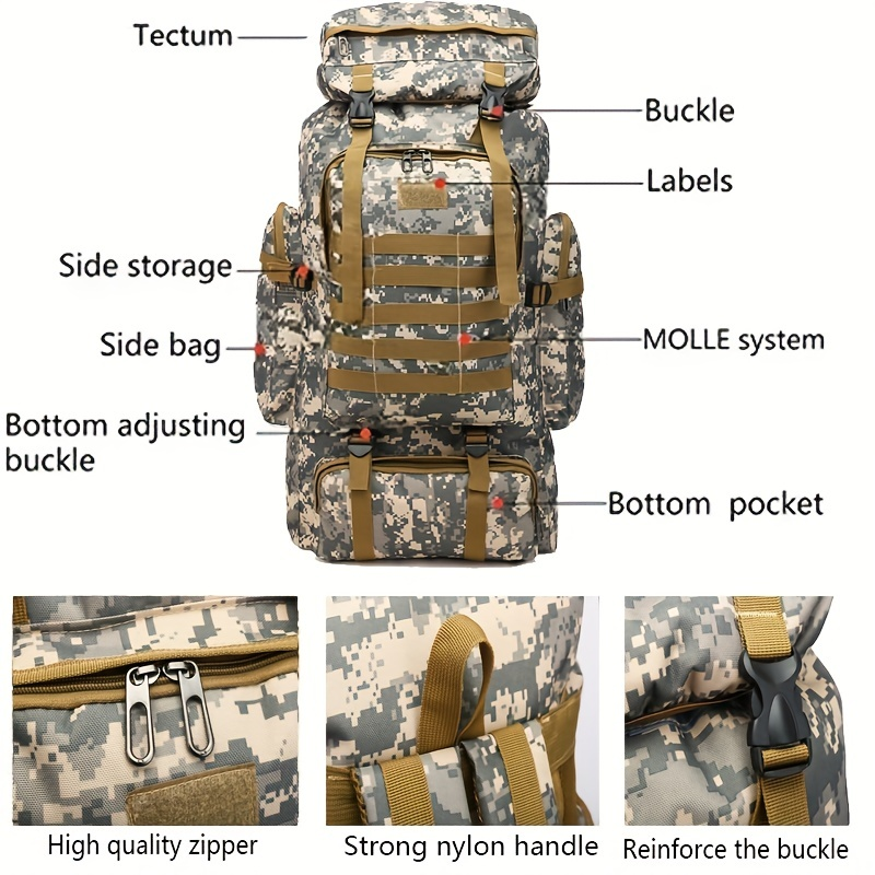 Mochila impermeável tática externa 80L para acampamento, caminhada, mochila, caça_voghion.com