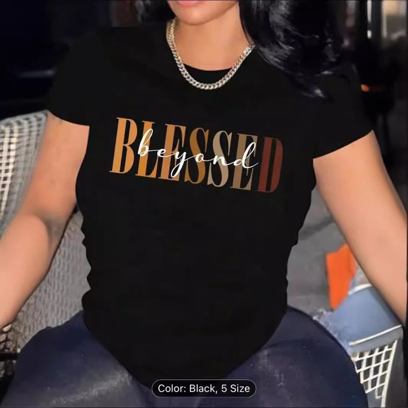 T-shirt da donna a maniche corte con scollo rotondo e stampa primaverile/estiva 2024_voghion.com