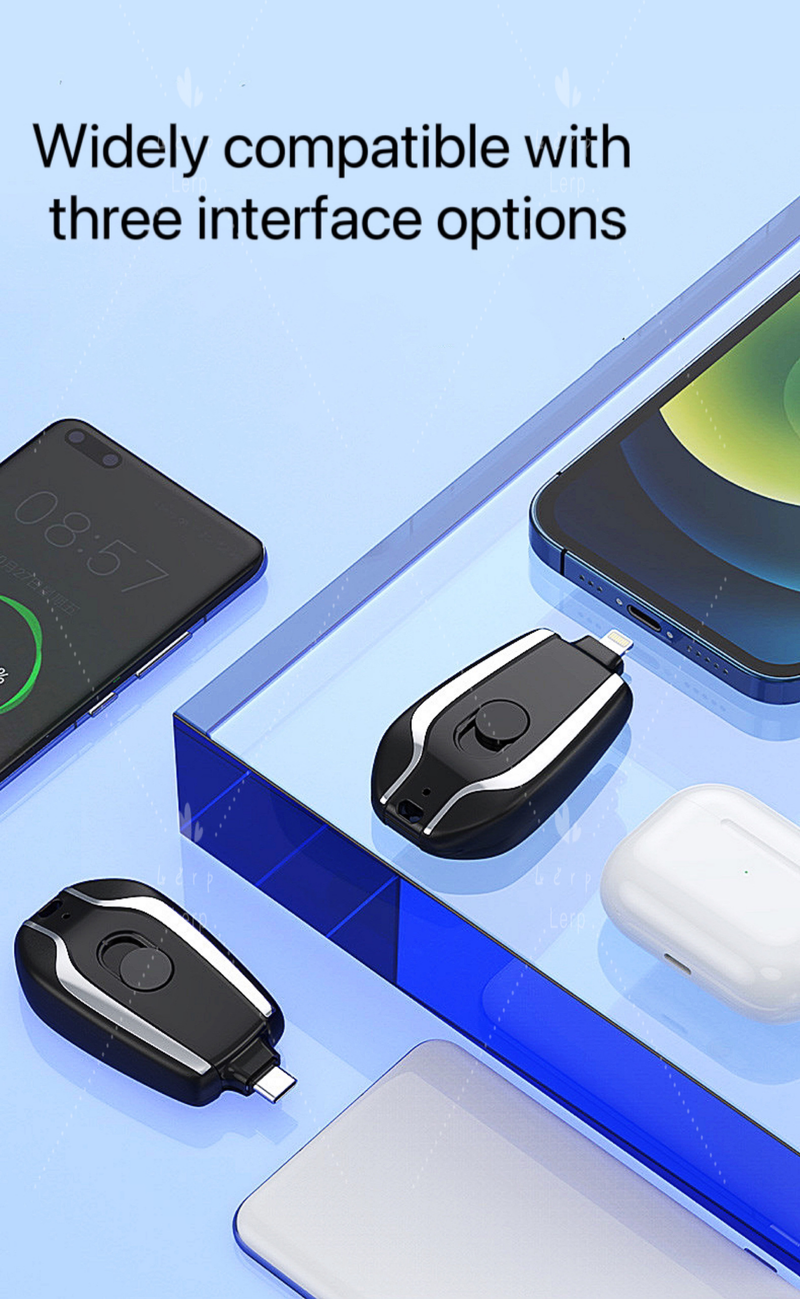 Kunjiuyou Mini Power Bank con Hebilla 1500mAh Gran Capacidad Carga rápida Cargador de batería móvil portátil Tvpe-C de Bolsillo-Negro_voghion.com