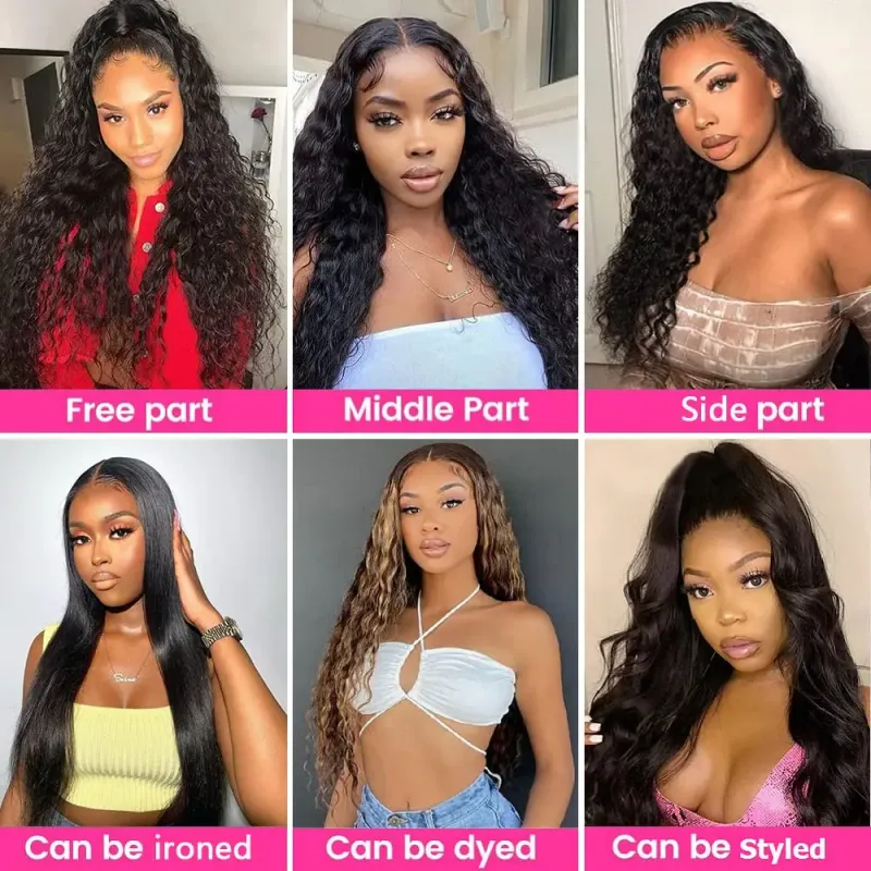 Deep Wave 3 Bündel mit 13x4 Lace Frontal Brasilianisches Echthaar 4x4 Lace Closure_voghion.com