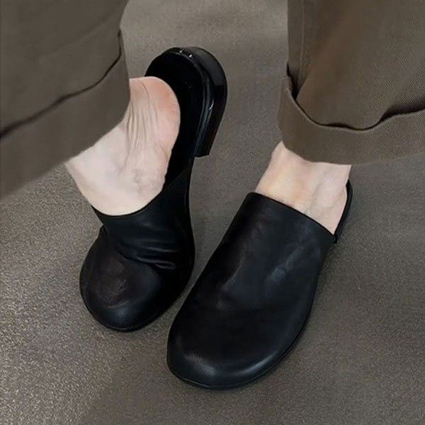 Schaffell-Version ~ Echtes Leder, weiche Sohle, geschlossene Zehensandalen für Damen, lässig, vielseitig, zum Hineinschlüpfen, einfache Halbschuhe für den Außenbereich_voghion.com