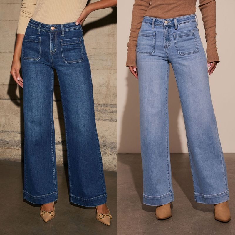 Vêtements pour femmes Jeans droits taille haute pour femmes Printemps Nouveau Slim Jambe large Pantalon de tempérament rétro_voghion.com