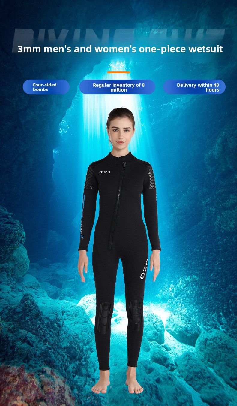3mm Men Long Sleeve Thickened Cold-proof Warm Diving Women One-piece Sunscreen Snorkeling Surfing Suit Hooded_voghion.com