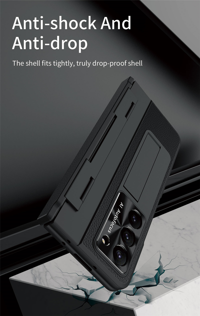 Hinge Leather Phone Cae For Samung Galaxy Z Fold 5 5G Cover With S Pen Camera Screen Protection Shockproof Coque_voghion.com