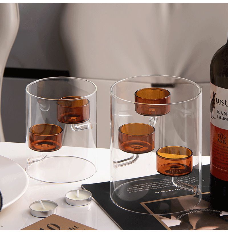 Hurricane Glass Candle Holder - Brown Windproof Cylinder Candle Stand For Romantic Dinner, Home Decor & Gift_voghion.com