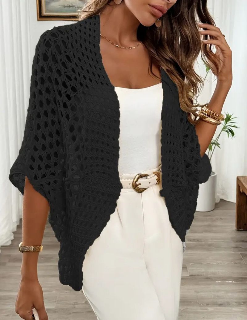 Maglione da spiaggia con lacci e maglia – Top da vacanza all'uncinetto con trafori (XS-XL, bianco/nero/albicocca/rosso)_voghion.com