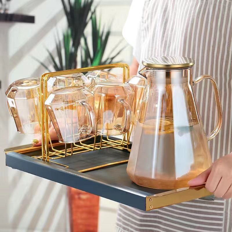 Set di brocche in vetro sfumato (brocca da 1800 ml + tazza da 300 ml) – Caraffa in borosilicato spesso per tè freddo, succhi e cocktail. Elegante decorazione per casa e ufficio._voghion.com