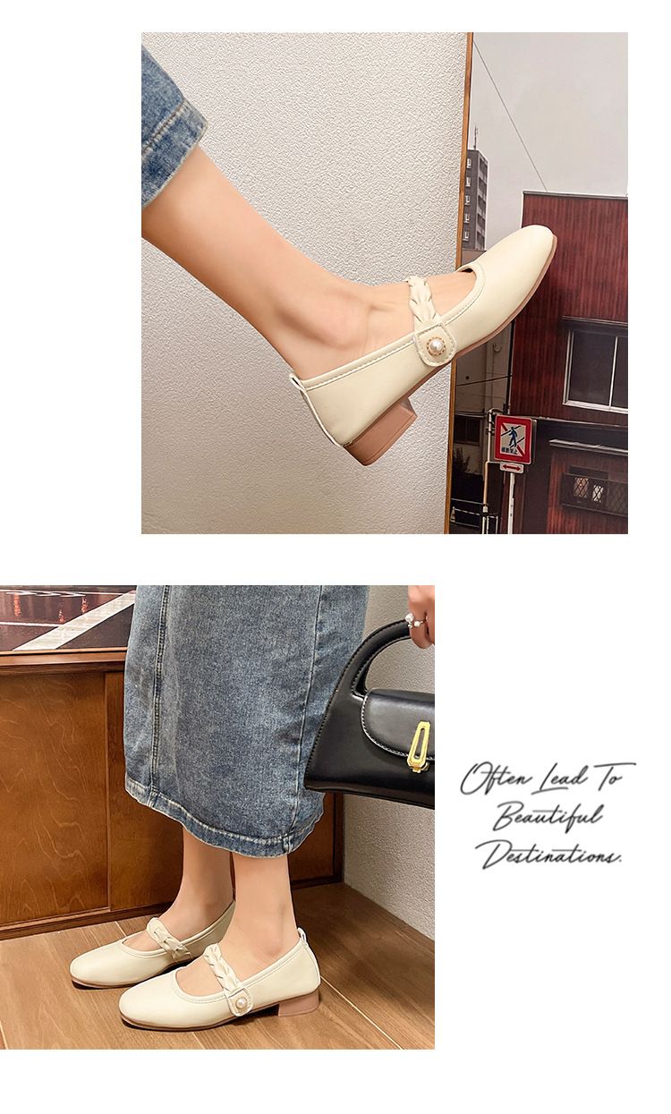Außenhandel Dicken Absatz Nicht Müde Füße Perle Mode Schuhe Frühling Und Herbst frauen Schuhe Bogen Ein Pedal Einzelnen schuhe_voghion.com