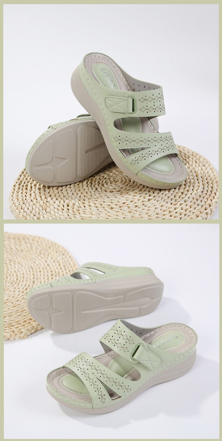 Sandales compensées décontractées pour femmes, bout rond ajouré, pointures larges, modèle JS777-20 (Nouveauté 2025)._voghion.com