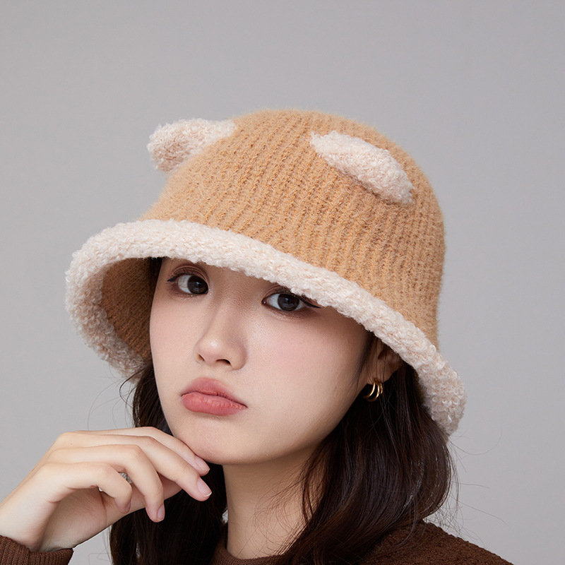 Pêcheur en peluche pour femmes, polyvalent pour mettre en valeur le visage, Protection des petites oreilles, tricoté chaud, nouvelle collection automne et hiver 2023_voghion.com