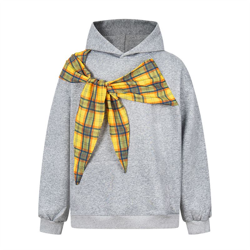 Felpa con cappuccio patchwork a quadri con lacci e farfalle, stile americano, marchio alla moda da uomo, design casual e ampio_voghion.com