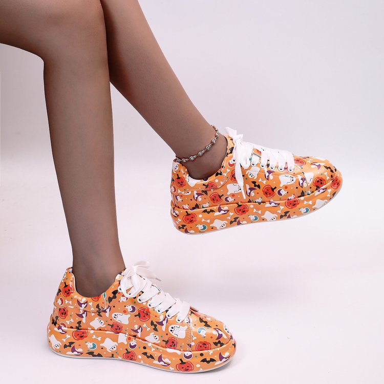 Modische, mit Graffiti bemalte große Sportschuhe für Damen, Oberbekleidung für Damen, bequeme Schnürschuhe mit dicker Sohle, weiße Schuhe_voghion.com