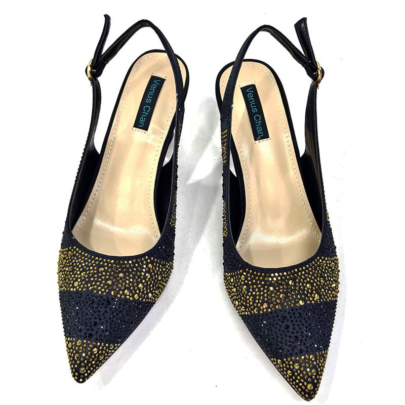 Shoe bag set combination with pointed striped rhinestones matching square handbag_voghion.com