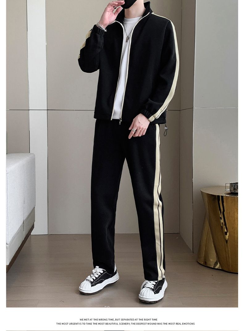 Autumn New Casual Sports Suit Men's Cardigan Jacket With Straight Leg Sweatpants, Trendy And Fashionable Two-piece Set_voghion.com