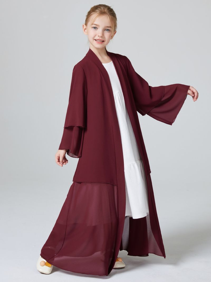 Madre e bambini Medio Oriente Kebaya Ragazze Due strati Chiffon Cardigan Abaya Abito_voghion.com