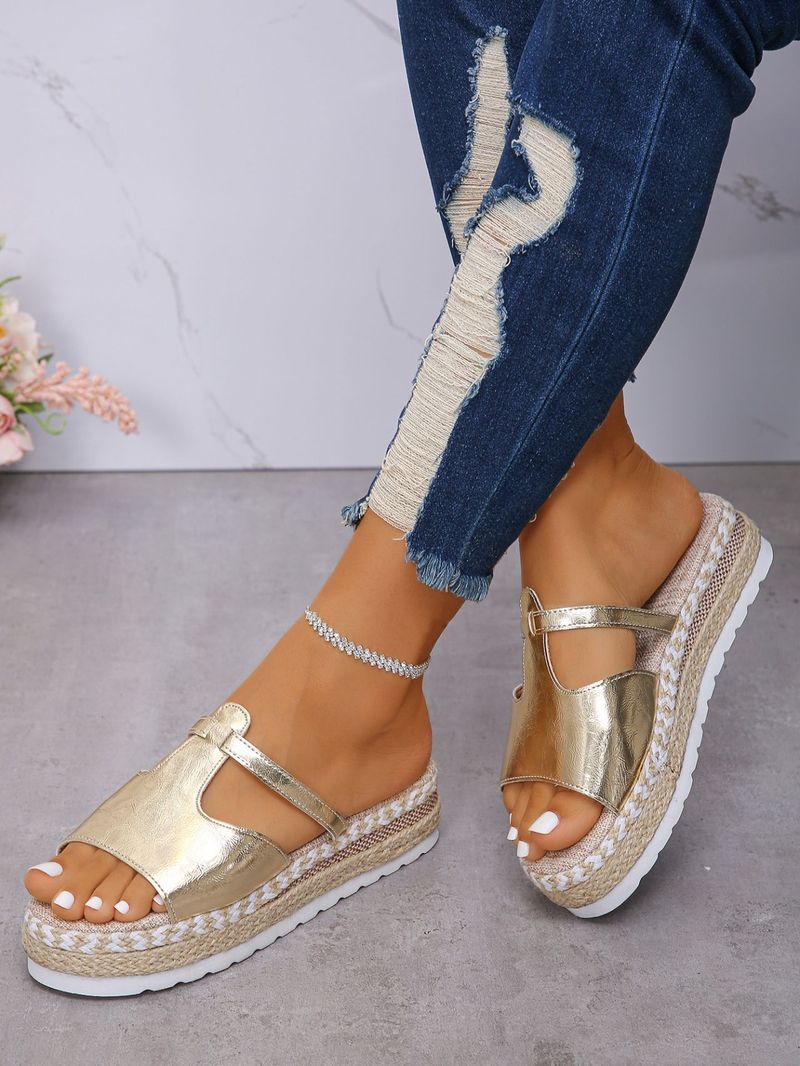 Women's Shoes large size rope bottom platform thick bottom women's sandals buckle one word wedge heel fish mouth sandals_voghion.com