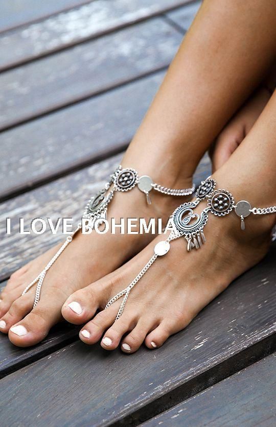 H0006 Ethno-Stil Schmuck Bohemian Hohl Wassertropfen Geschnitzt Fußkettchen Fuß Ornament_voghion.com