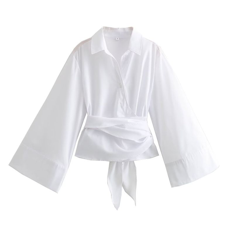 Camicia in popeline bicolore doppiopetto con cravatta decorata da donna_voghion.com