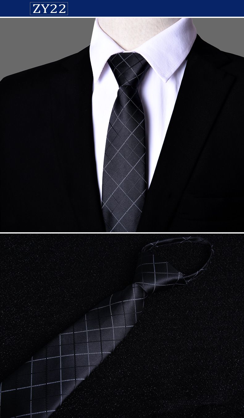 Unisex kaklasaite vīriešiem Profesionāls bizness Executive rāvējslēdzējs 7cm melnas svītras slinkiem cilvēkiem viegli vilkt bez spēlēšanās_voghion.com