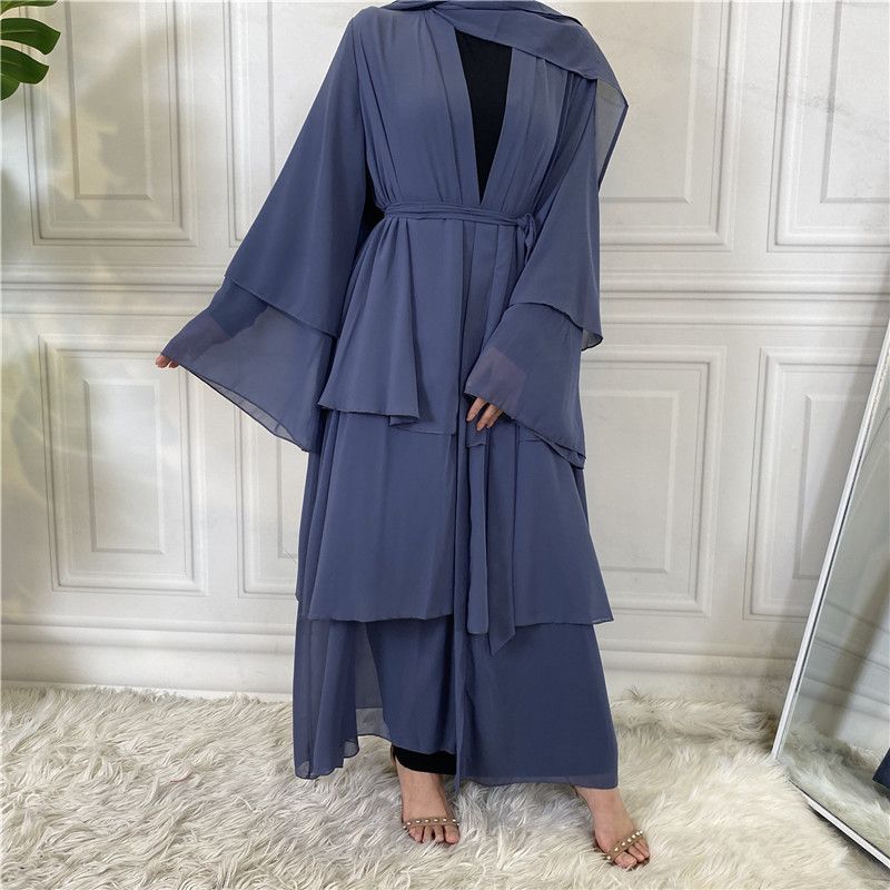 Women's Middle Eastern fashion classic Islamic Dubai new three-layer chiffon cardigan robe _voghion.com