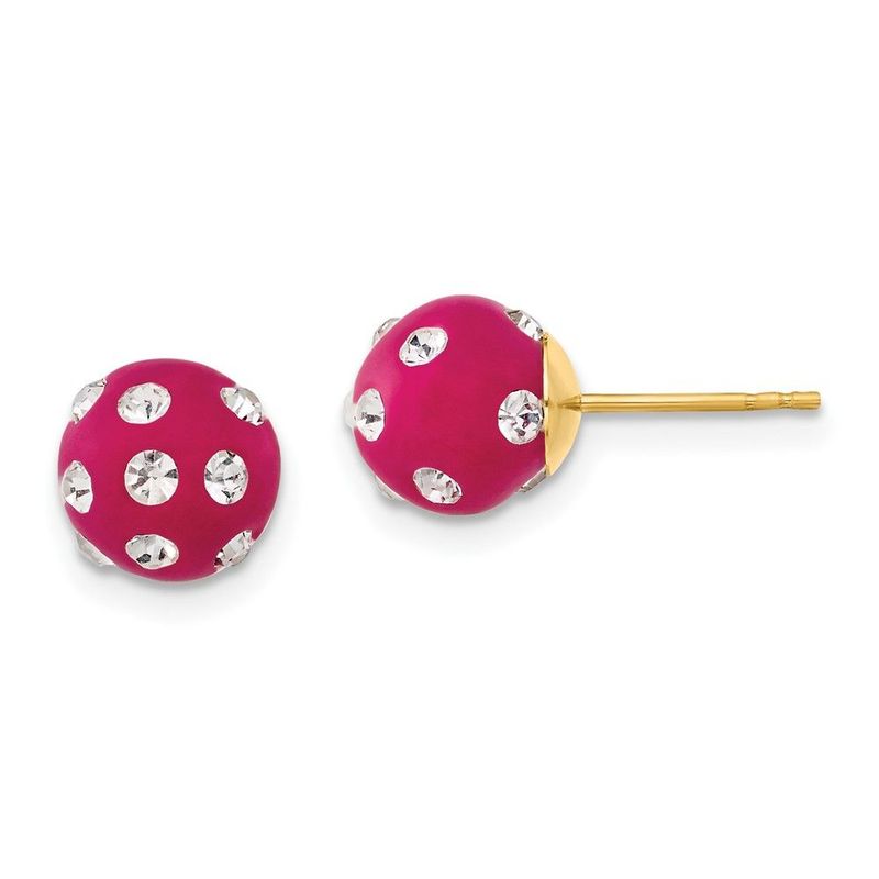 14ky Crystal Fuchsia 8mm Post Earrings_voghion.com