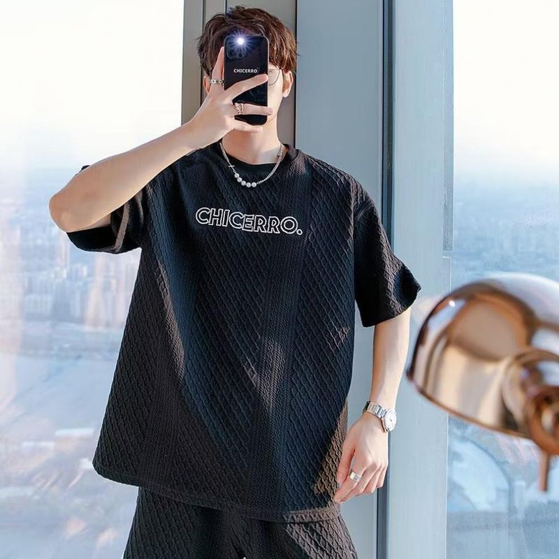 Poletne priložnostne športne čedne kratke hlače s kratkimi rokavi in zvitki Fried Dough Twists, moške ohlapne tanke hlače s kratkimi rokavi_voghion.com