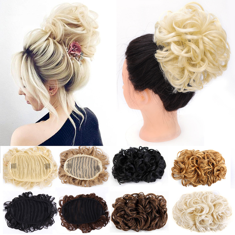 Gioielli con palline da donna per capelli sintetici, naturali, soffici, corti, ricci, con boccioli di fiori, decorazione per capelli arrotolati, fascia in gomma_voghion.com