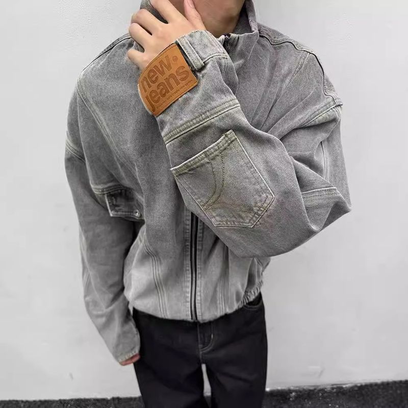 Retro-Kurzjacke für Herren, Nischendesign, Dekonstruktion, Arbeitskleidung, Harrington-Jeansjacke_voghion.com