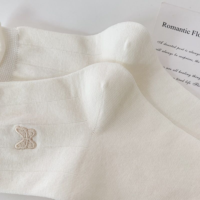 Women's Spring And Fall Bow White Seamless Mid-calf Small Leather Shoes Rolled Cotton Socks Summer Thin Models_voghion.com