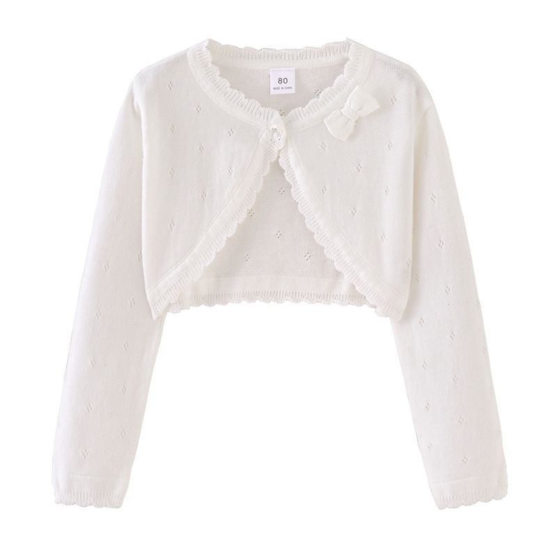 Leichte Strickjacke mit Schleife für Mädchen – 100 % Baumwolle, Sommerüberwurf (80–140 cm, 6 Farben)_voghion.com