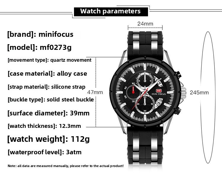 MINIFOCUS Orologio sportivo multifunzionale da uomo originale con calendario, luminoso, impermeabile, cinturino in silicone 0273G_voghion.com
