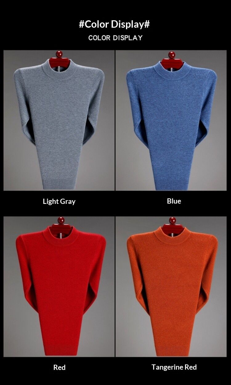 Pure 400g Blend Men's Half Turtleneck Solid Color Wool Base Layer Anti-Pilling Versatile Sweater_voghion.com