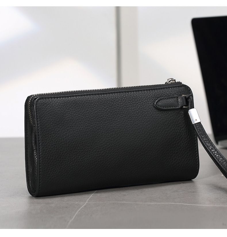 Men's Clutch Bag Wrist Bag First Layer Cowhide Zipper Men's Large Capacity Genuine Leather Wallet Mobile Phone Bag Men's Casual Business Handbag_voghion.com
