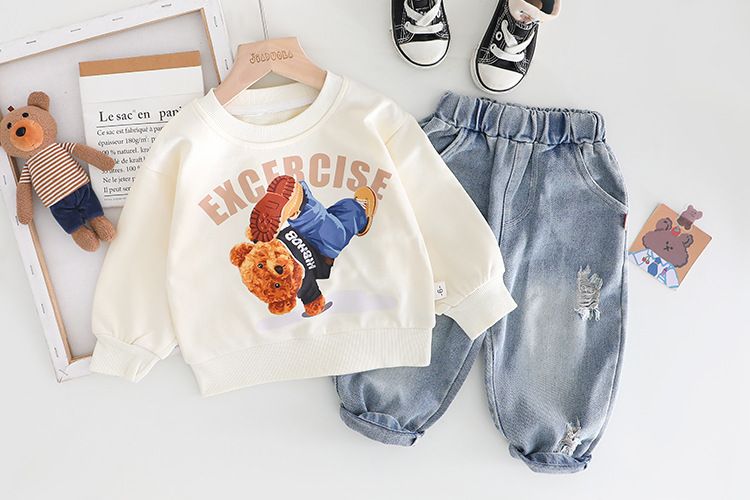 Set di abbigliamento per bambini 2024, abbigliamento primaverile e autunnale con stampa western per bambini, felpa con cappuccio a maniche lunghe con dinosauro per ragazzi, due_voghion.com