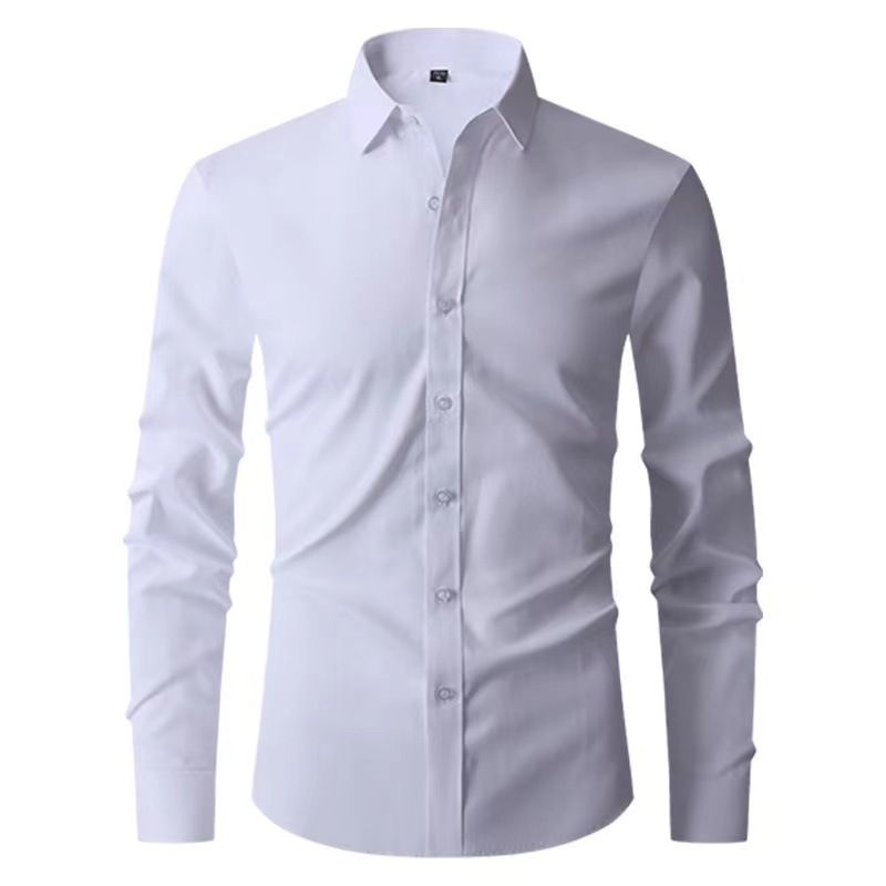 Korean Style Slim Fit Stretch Men's Simple Business Thin Shirt Men_voghion.com