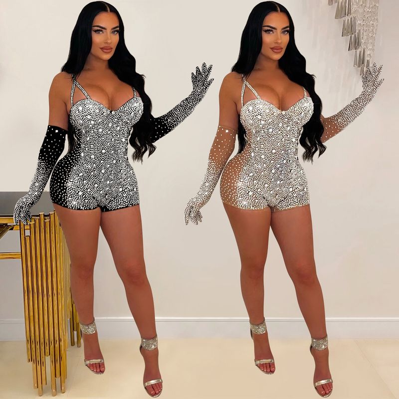 Women's Clothing Fashion women's solid color gauze press drill through shorts jumpsuit_voghion.com