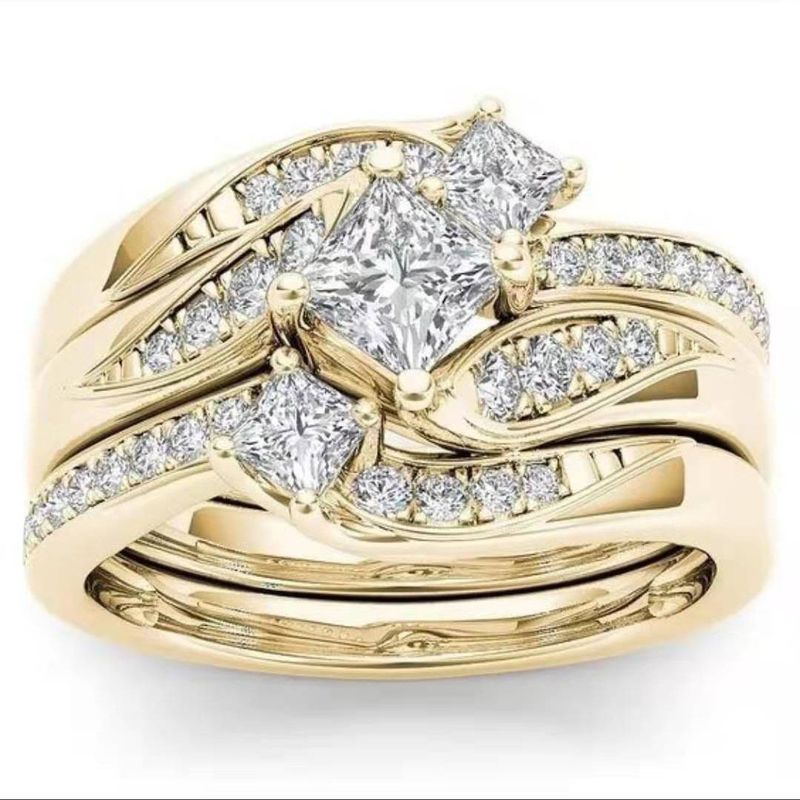 Hecheng Plated Simulation With Micro Inlaid Zircon Engagement Women's Ring Set Of Three_voghion.com