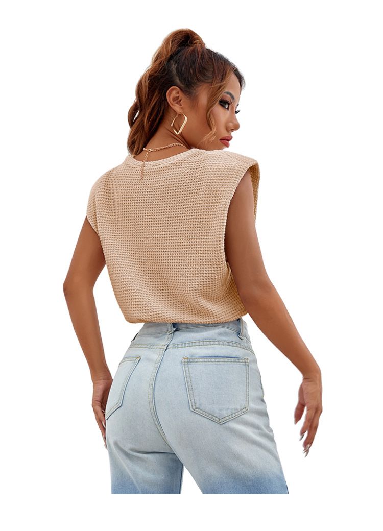 Gilet senza maniche in maglia da donna, top corto che lascia scoperto l'ombelico, semplice intimo, gilet sottile in maglia_voghion.com