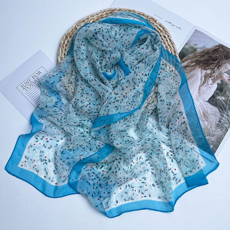 Sciarpa sottile Four Seasons per donna, scialle lungo e versatile in seta di gelso di alta qualità, sciarpa di garza, telo da mare_voghion.com