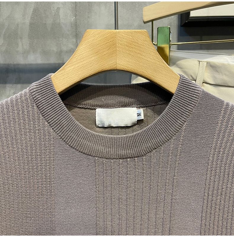 Ropa para hombre, camiseta de punto de manga corta, suéter de verano de seda fina de hielo de media manga para hombre, ropa interior blanca para hombre, parte superior de un solo fondo._voghion.com