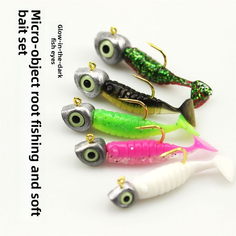 Luminous Root Lure Micro Lead Head Hook Set Bass Mandarin Fish Sea Fishing Wave T Tail Small Soft Worm 3cm_voghion.com