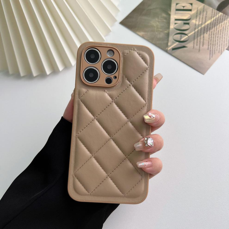 Phone Case Solid color diamond down jacket suitable for 15promax 14 mobile phone case leather 13 X_voghion.com