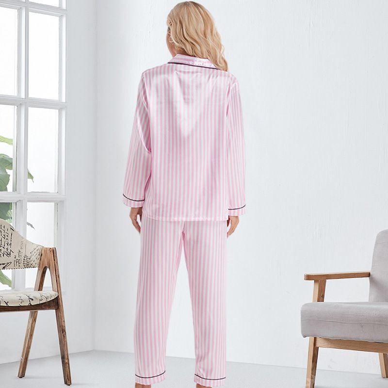 Pigiama da donna per infermiere, con maglietta a righe bianche e rosa, pantaloni e maniche lunghe_voghion.com