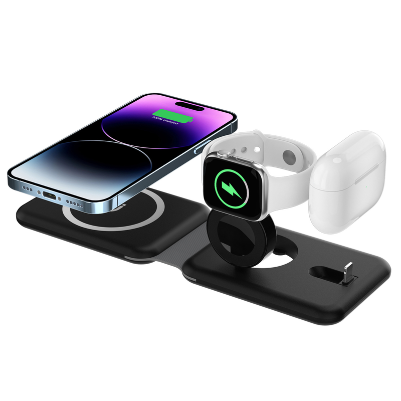 New Magnetic Wireless Charger 3-in-1 Folding Portable Charging Suitable For Phone Watch Earphones_voghion.com