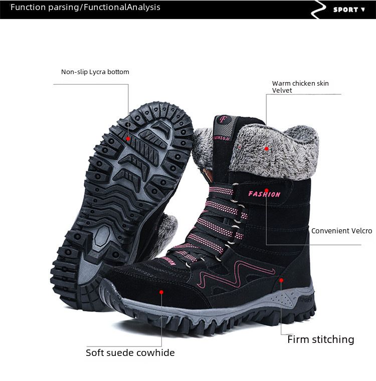 Scarpe da neve alte da donna in pelle con suola spessa in pile e scarpe invernali Northern Winter Plus_voghion.com